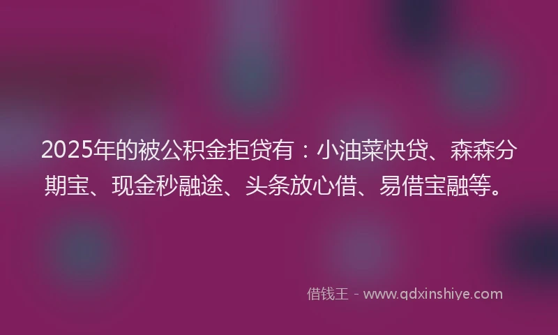 2025年的被公积金拒贷有：小油菜快贷、森森分期宝、现金秒融途、头条放心借、易借宝融等。