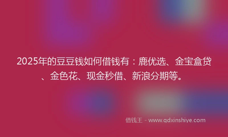 2025年的豆豆钱如何借钱有：鹿优选、金宝盒贷、金色花、现金秒借、新浪分期等。