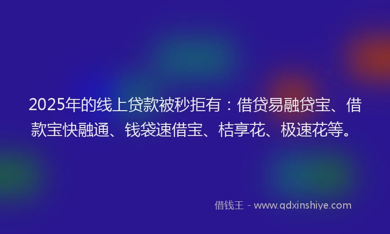 2025年的线上贷款被秒拒有：借贷易融贷宝、借款宝快融通、钱袋速借宝、桔享花、极速花等。