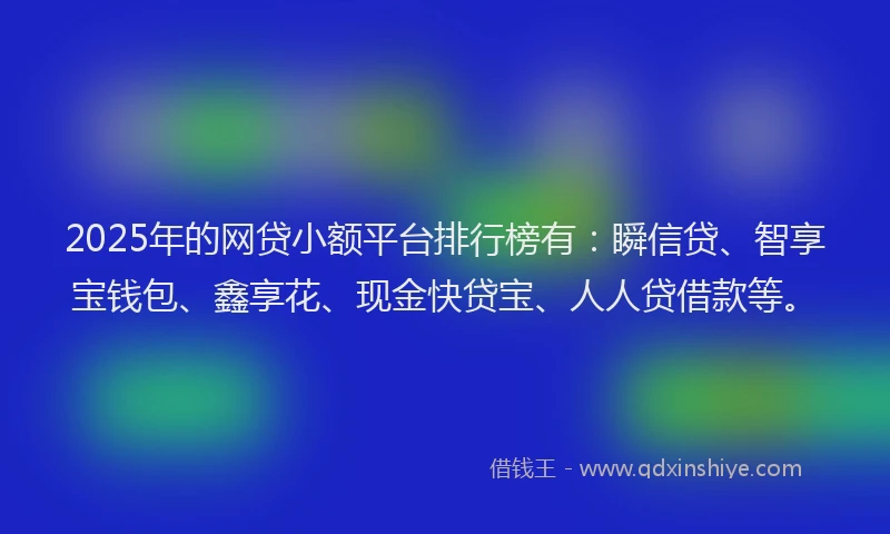 2025年的网贷小额平台排行榜有：瞬信贷、智享宝钱包、鑫享花、现金快贷宝、人人贷借款等。