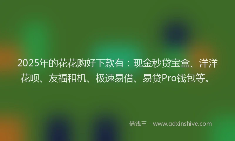 2025年的花花购好下款有：现金秒贷宝盒、洋洋花呗、友福租机、极速易借、易贷Pro钱包等。