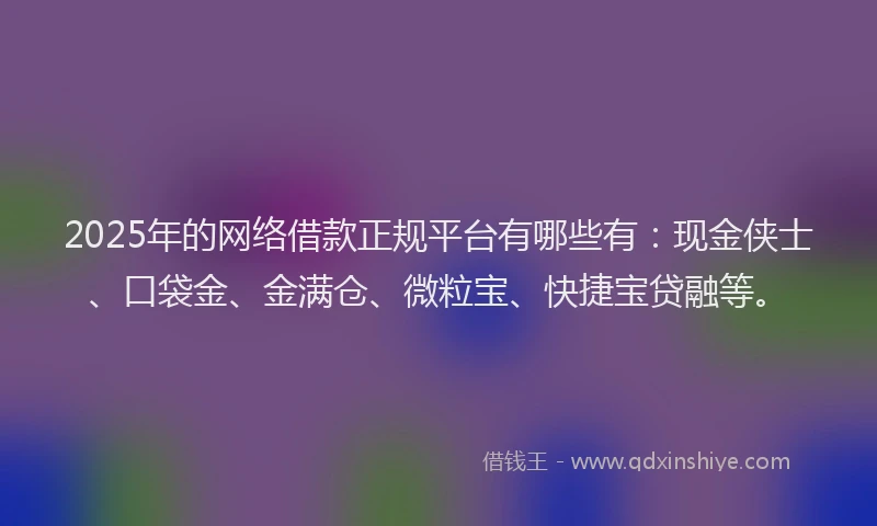 2025年的网络借款正规平台有哪些有：现金侠士、口袋金、金满仓、微粒宝、快捷宝贷融等。