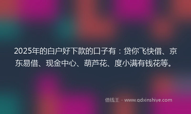 2025年的白户好下款的口子有：贷你飞快借、京东易借、现金中心、葫芦花、度小满有钱花等。