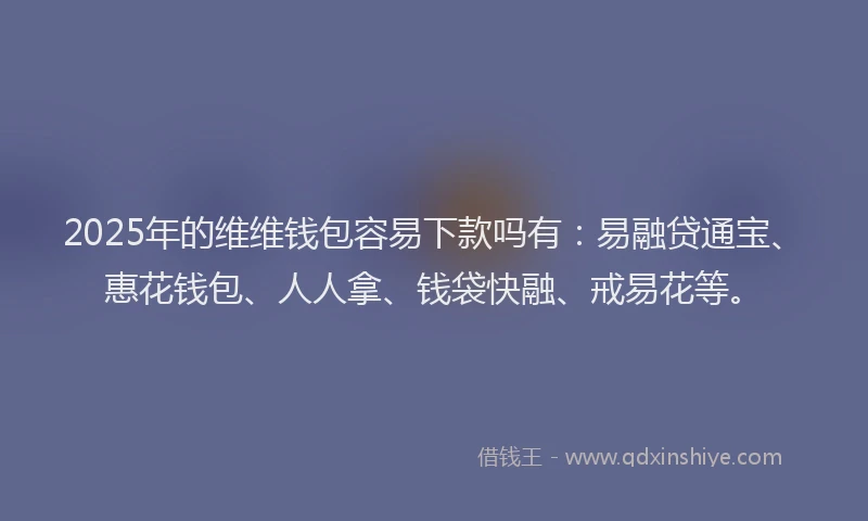 2025年的维维钱包容易下款吗有：易融贷通宝、惠花钱包、人人拿、钱袋快融、戒易花等。
