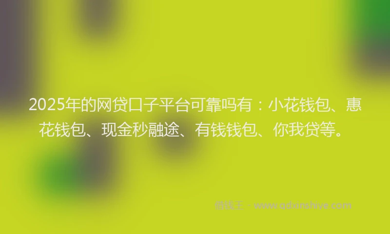 2025年的网贷口子平台可靠吗有：小花钱包、惠花钱包、现金秒融途、有钱钱包、你我贷等。