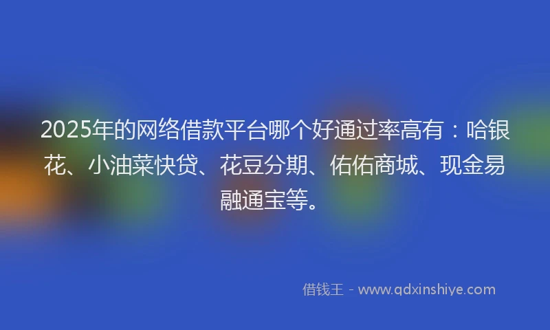 2025年的网络借款平台哪个好通过率高有：哈银花、小油菜快贷、花豆分期、佑佑商城、现金易融通宝等。