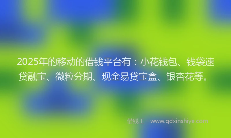 2025年的移动的借钱平台有：小花钱包、钱袋速贷融宝、微粒分期、现金易贷宝盒、银杏花等。