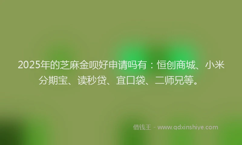 2025年的芝麻金呗好申请吗有：恒创商城、小米分期宝、读秒贷、宜口袋、二师兄等。
