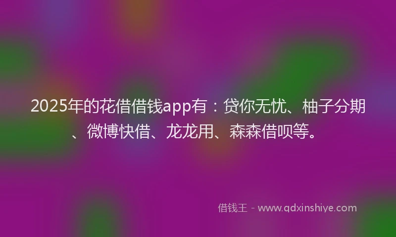 2025年的花借借钱app有：贷你无忧、柚子分期、微博快借、龙龙用、森森借呗等。
