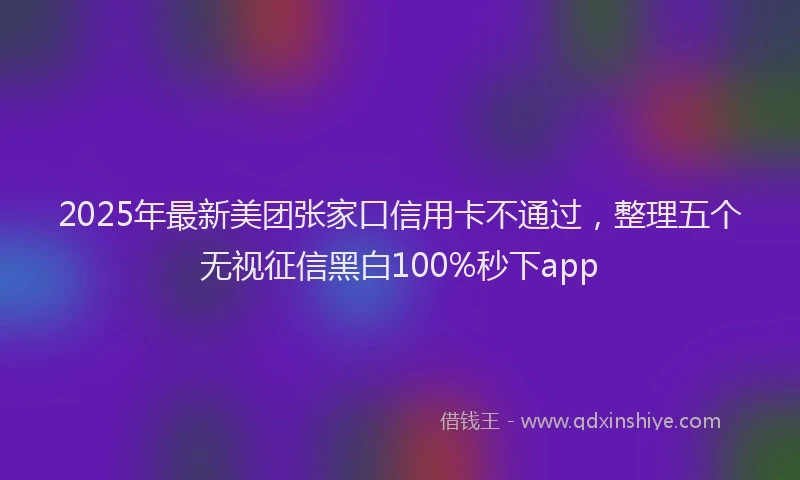 2025年最新美团张家口信用卡不通过，整理五个无视征信黑白100%秒下app