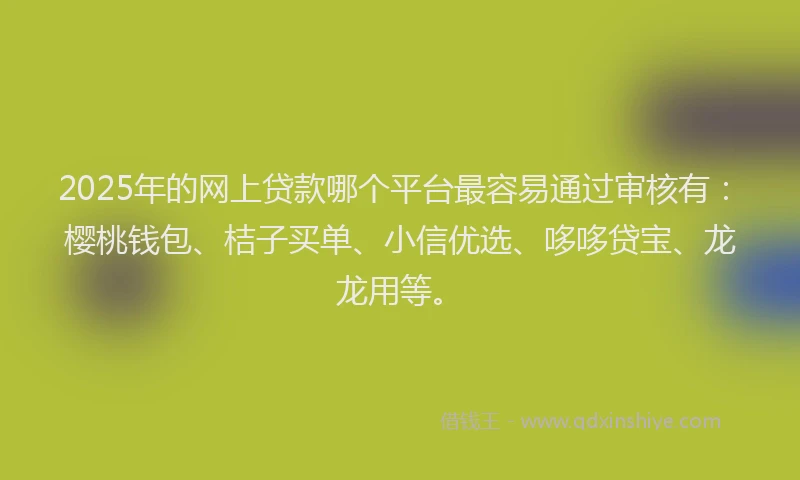 2025年的网上贷款哪个平台最容易通过审核有：樱桃钱包、桔子买单、小信优选、哆哆贷宝、龙龙用等。