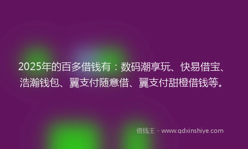 2025年的百多借钱有：数码潮享玩、快易借宝、浩瀚钱包、翼支付随意借、翼支付甜橙借钱等。