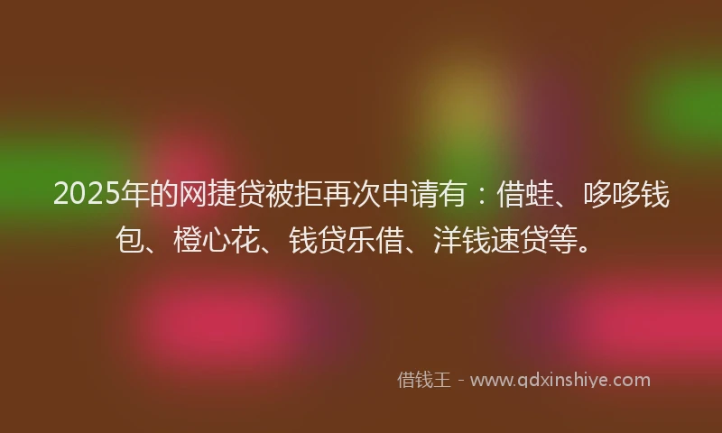 2025年的网捷贷被拒再次申请有：借蛙、哆哆钱包、橙心花、钱贷乐借、洋钱速贷等。