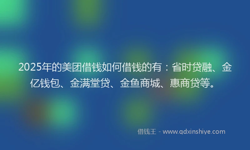 2025年的美团借钱如何借钱的有：省时贷融、金亿钱包、金满堂贷、金鱼商城、惠商贷等。