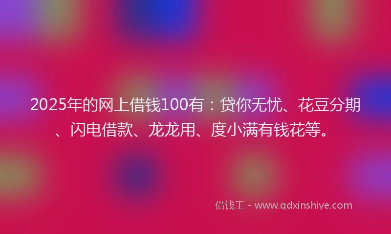 2025年的网上借钱100有：贷你无忧、花豆分期、闪电借款、龙龙用、度小满有钱花等。