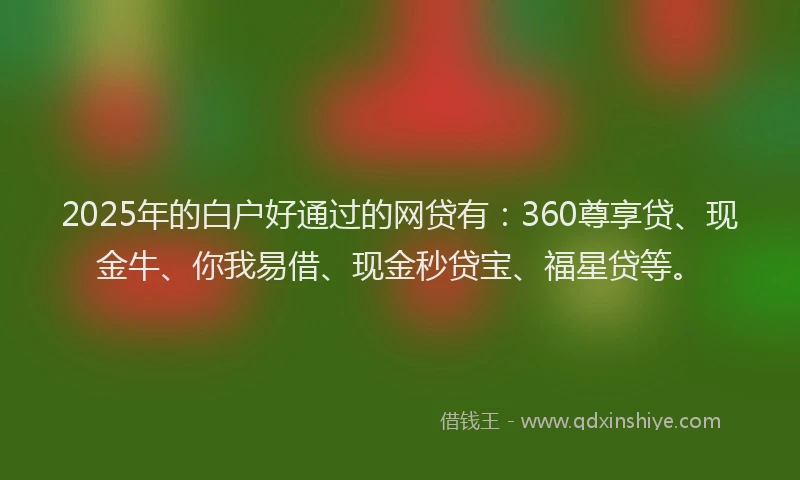 2025年的白户好通过的网贷有：360尊享贷、现金牛、你我易借、现金秒贷宝、福星贷等。