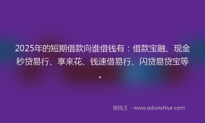 2025年的短期借款向谁借钱有：借款宝融、现金秒贷易行、享来花、钱速借易行、闪贷易贷宝等。