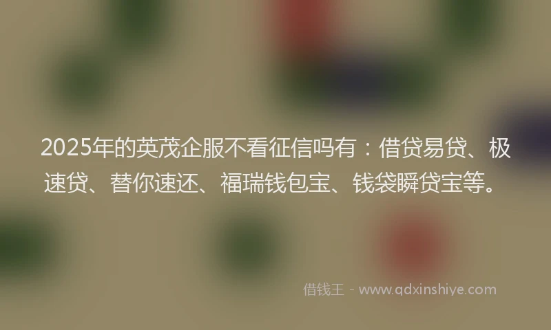 2025年的英茂企服不看征信吗有：借贷易贷、极速贷、替你速还、福瑞钱包宝、钱袋瞬贷宝等。