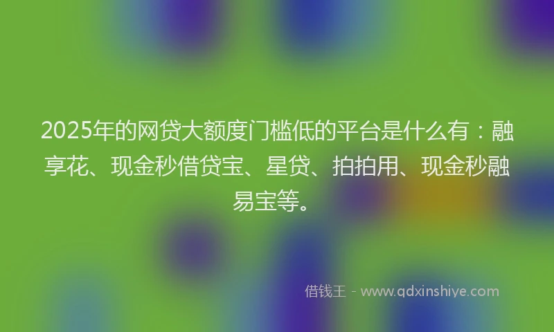 2025年的网贷大额度门槛低的平台是什么有：融享花、现金秒借贷宝、星贷、拍拍用、现金秒融易宝等。