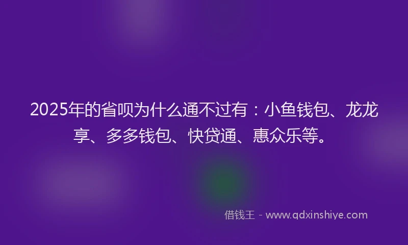 2025年的省呗为什么通不过有：小鱼钱包、龙龙享、多多钱包、快贷通、惠众乐等。