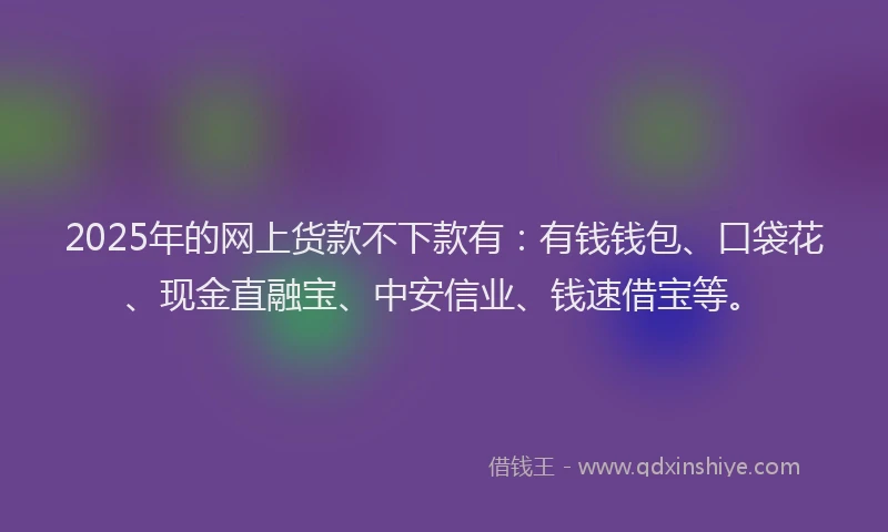 2025年的网上货款不下款有：有钱钱包、口袋花、现金直融宝、中安信业、钱速借宝等。