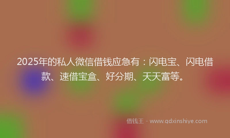 2025年的私人微信借钱应急有：闪电宝、闪电借款、速借宝盒、好分期、天天富等。