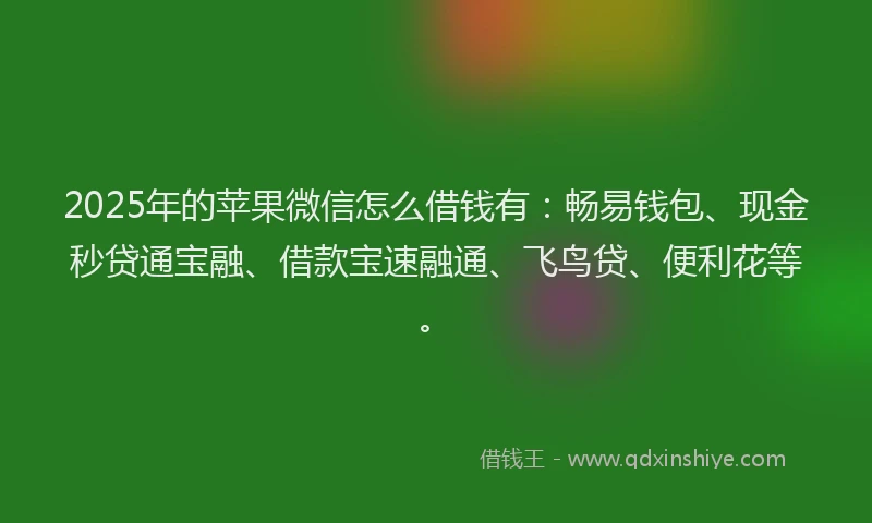 2025年的苹果微信怎么借钱有：畅易钱包、现金秒贷通宝融、借款宝速融通、飞鸟贷、便利花等。