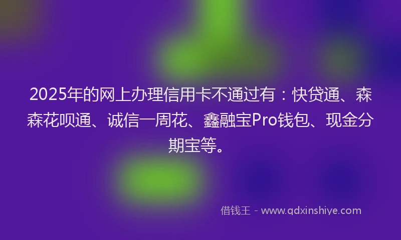 2025年的网上办理信用卡不通过有：快贷通、森森花呗通、诚信一周花、鑫融宝Pro钱包、现金分期宝等。