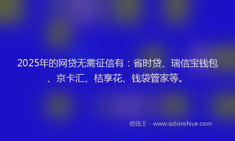 2025年的网贷无需征信有：省时贷、瑞信宝钱包、京卡汇、桔享花、钱袋管家等。