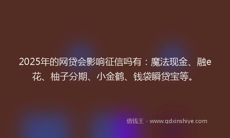 2025年的网贷会影响征信吗有：魔法现金、融e花、柚子分期、小金鹤、钱袋瞬贷宝等。