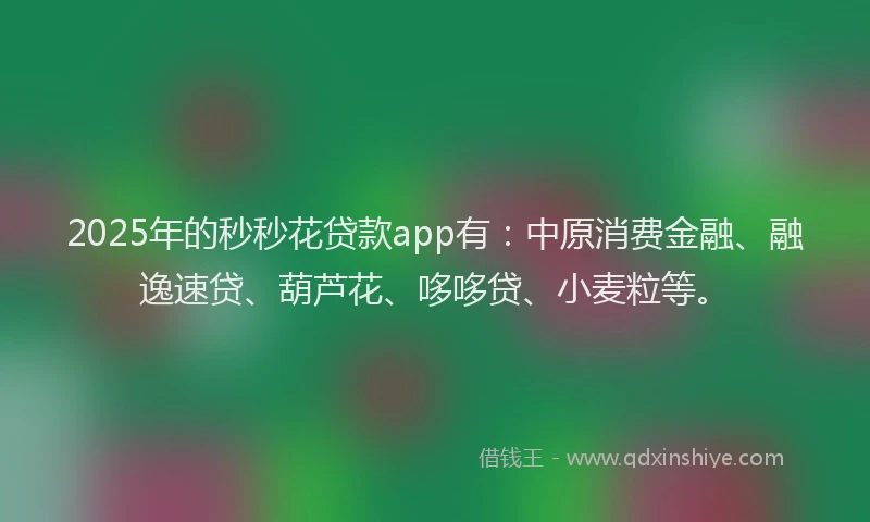 2025年的秒秒花贷款app有：中原消费金融、融逸速贷、葫芦花、哆哆贷、小麦粒等。