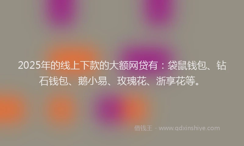 2025年的线上下款的大额网贷有：袋鼠钱包、钻石钱包、鹅小易、玫瑰花、浙享花等。
