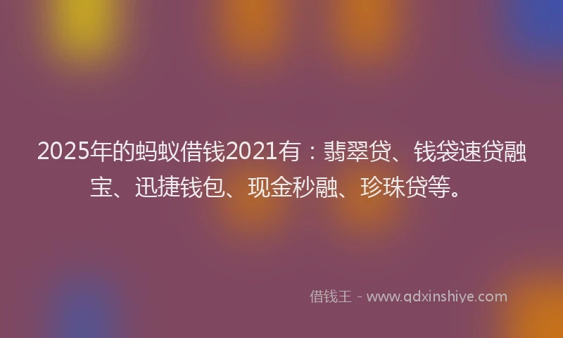 2025年的蚂蚁借钱2021有：翡翠贷、钱袋速贷融宝、迅捷钱包、现金秒融、珍珠贷等。
