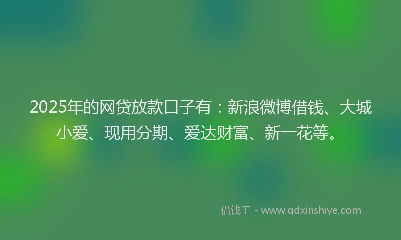 2025年的网贷放款口子有：新浪微博借钱、大城小爱、现用分期、爱达财富、新一花等。
