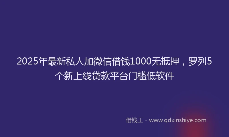 2025年最新私人加微信借钱1000无抵押，罗列5个新上线贷款平台门槛低软件