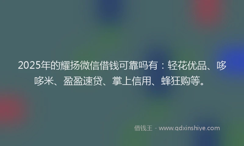 2025年的耀扬微信借钱可靠吗有：轻花优品、哆哆米、盈盈速贷、掌上信用、蜂狂购等。