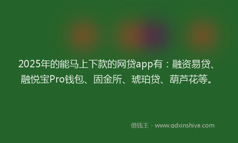2025年的能马上下款的网贷app有：融资易贷、融悦宝Pro钱包、固金所、琥珀贷、葫芦花等。