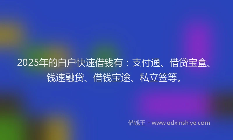 2025年的白户快速借钱有：支付通、借贷宝盒、钱速融贷、借钱宝途、私立签等。