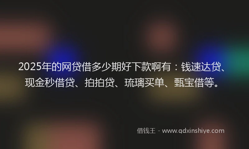2025年的网贷借多少期好下款啊有：钱速达贷、现金秒借贷、拍拍贷、琉璃买单、甄宝借等。