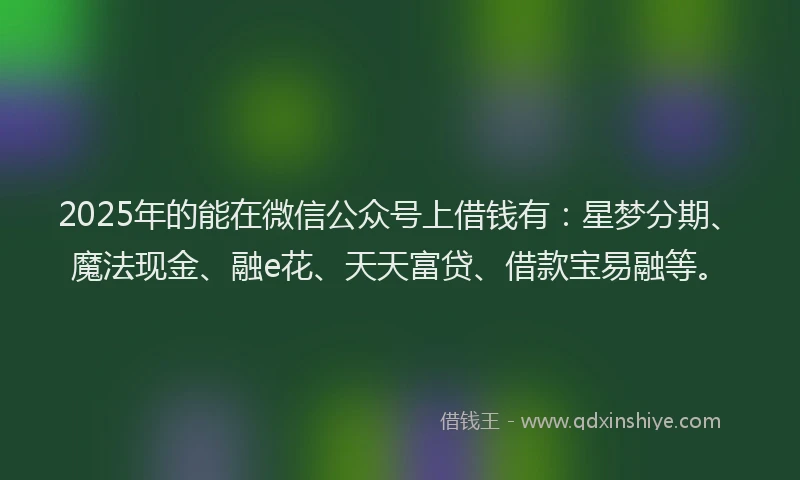 2025年的能在微信公众号上借钱有：星梦分期、魔法现金、融e花、天天富贷、借款宝易融等。