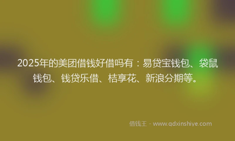 2025年的美团借钱好借吗有：易贷宝钱包、袋鼠钱包、钱贷乐借、桔享花、新浪分期等。