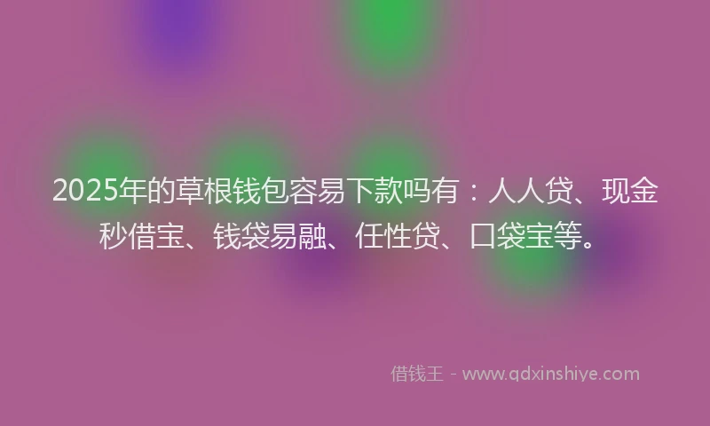 2025年的草根钱包容易下款吗有：人人贷、现金秒借宝、钱袋易融、任性贷、口袋宝等。