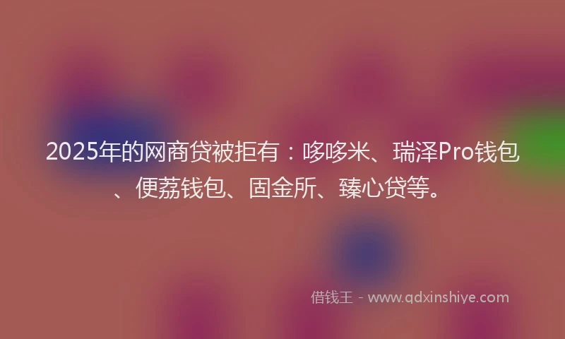 2025年的网商贷被拒有：哆哆米、瑞泽Pro钱包、便荔钱包、固金所、臻心贷等。