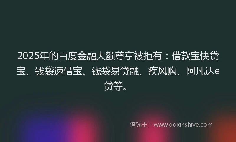 2025年的百度金融大额尊享被拒有：借款宝快贷宝、钱袋速借宝、钱袋易贷融、疾风购、阿凡达e贷等。