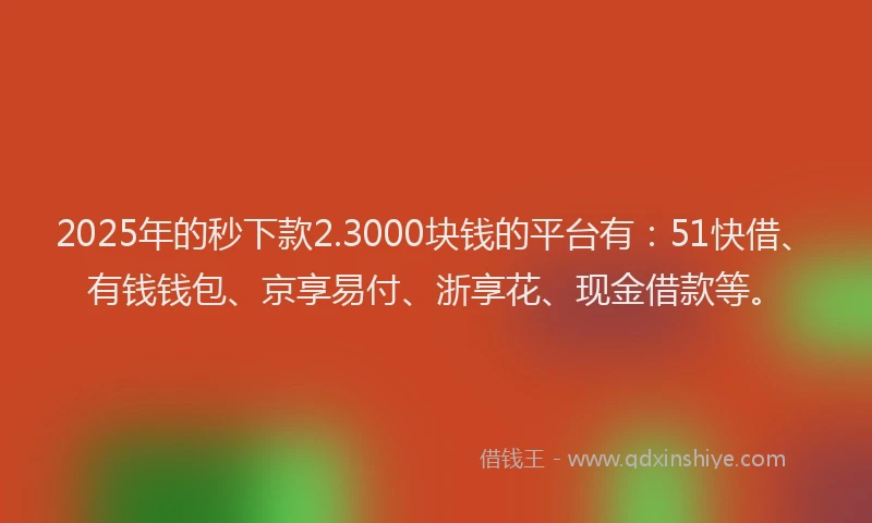 2025年的秒下款2.3000块钱的平台有：51快借、有钱钱包、京享易付、浙享花、现金借款等。