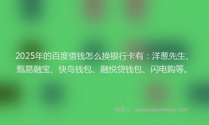 2025年的百度借钱怎么换银行卡有：洋葱先生、甄易融宝、快鸟钱包、融悦贷钱包、闪电购等。