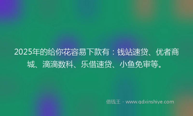 2025年的给你花容易下款有：钱站速贷、优者商城、滴滴数科、乐借速贷、小鱼免审等。