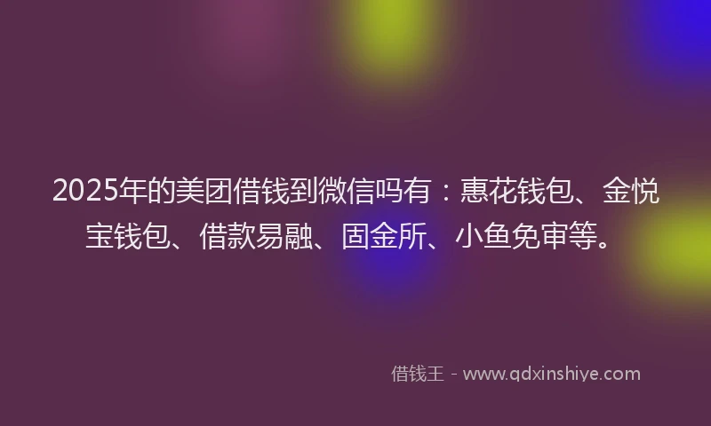 2025年的美团借钱到微信吗有：惠花钱包、金悦宝钱包、借款易融、固金所、小鱼免审等。