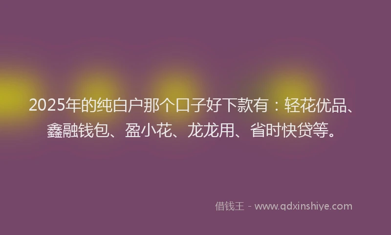 2025年的纯白户那个口子好下款有：轻花优品、鑫融钱包、盈小花、龙龙用、省时快贷等。