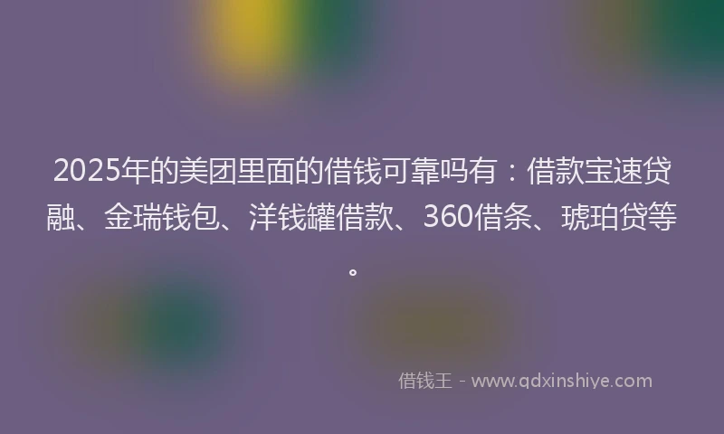 2025年的美团里面的借钱可靠吗有：借款宝速贷融、金瑞钱包、洋钱罐借款、360借条、琥珀贷等。